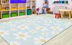 Flagship Carpets Schoolgirl Style White Daisies on Blue Educational Area Rug for Kids Room Seating Décor, Children's Classroom, Play Carpet for Teaching and Playroom, 7'6" x 12'