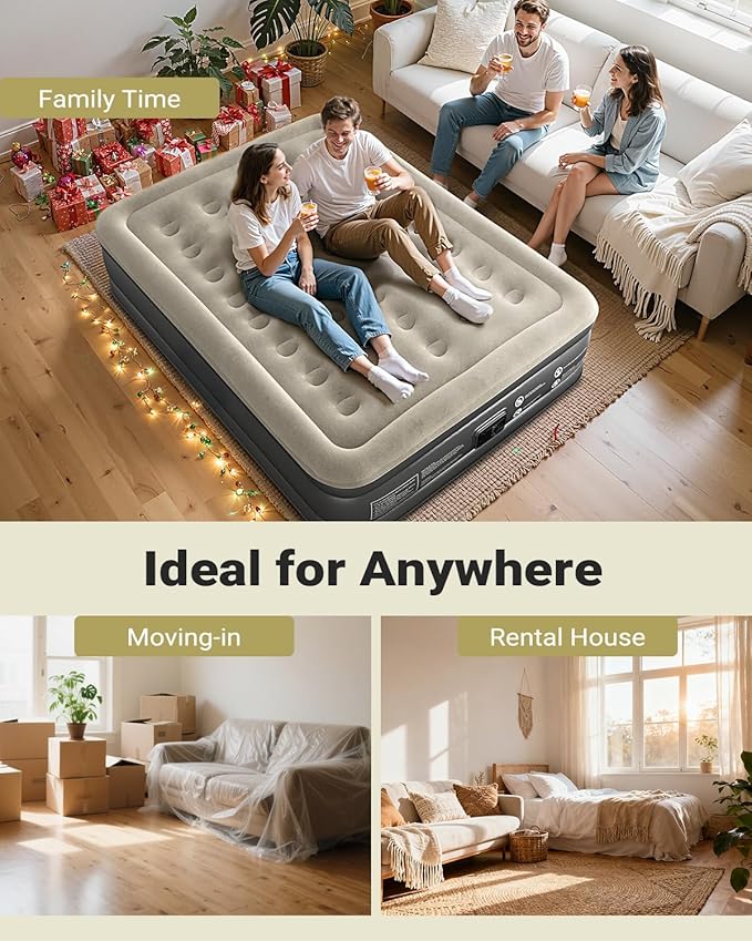iDOO Air Mattress Queen with Built in Pump, Inflatable Mattress Queen Size, 18" Raised Blow up Mattress for Camping, Guests, Portable & Waterproof Air Bed, Colchon Inflable