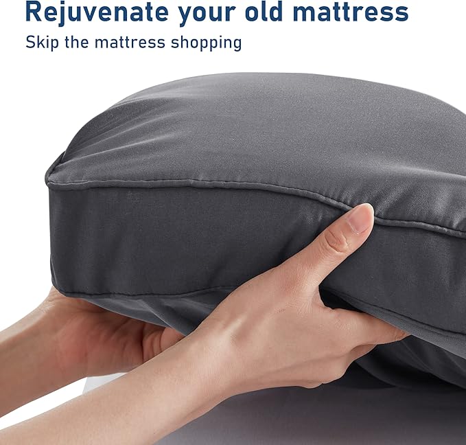 Twin Mattress Topper Extra Thick Pillowtop Cooling Plush Mattress Pad Cover Protector with 8-21 Inch Deep Pocket 3D Snow Down Alternative Fill Grey