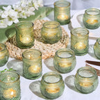 12pcs Assorted Green Votive Candle Holders for Wedding Table Decorations, Glass Tea Lights Candle Holder for Bridal Shower, Baby Shower Decrations, Boho Tea Party Decor, Wedding Party Gifts for Guests