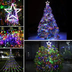 FUNIAO (New) Christmas Lights, Outdoor Christmas Decorations, 320 LED Waterfall String Lights, 8 Light Modes Chrsitmas Lights with 12" Star Tree Topper for Yard, Wedding, Party, New Year (Multicolor)
