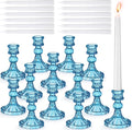 Suclain 24 Pcs Glass Taper Candle Holder Sets 12 Candlestick Holder with 12 White Long Candles for Wedding Party Decor Dinner Decoration(Blue)