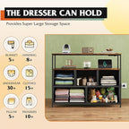 WLIVE Dresser for Bedroom, 5 Drawer Dressers with Charging Station, Fabric Chest of Drawers with Open Shelves, Storage Dresser for Living Room, Closet, Entryway, Rustic Brown Wood Grain Print