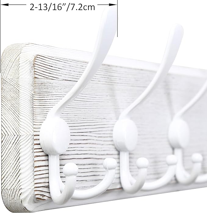 WEBI Coat Rack Wall Mount,5 Triple Hooks for Hanging Coats,16" Hole to Hole,Coat Hooks Wall Mounted,Coat Hanger Wall Hook Rack Rail for Clothes,Jacket,White