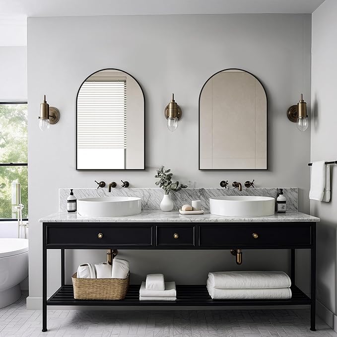 Delma Arched Bathroom Mirror, 20"x30" Wall Mounted Vanity Mirror for Bedroom, Living Room and Entryway, Black