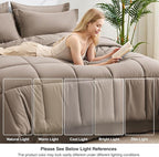 Love's cabin Queen Comforter Set Light Brown, 7 Pieces Queen Bed in a Bag, All Season Bedding Sets with 1 Comforter, 1 Flat Sheet, 1 Fitted Sheet, 2 Pillowcase and 2 Pillow Sham