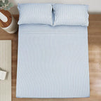 Mejoroom Striped Full Size Sheets - 1800TC Luxury Full Sheets with 16 Inch Deep Pocket - Premium Bedding Collection - Extra Soft, Breathable, Wrinkle, Fade & Stain Resistant - 4 Piece (Blue Stripe)