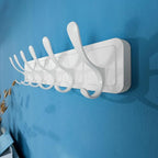 SKOLOO Coat Rack Wall Mount - Scandi-Style Wooden Carved-Block Coat Hook,Pack of 2, Wall Coat Hanger with 6 Hooks for Hanging Coats, Hats, Clothing, Scarfs, White
