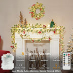 suddus 40 LED Christmas Fairy Lights Battery Powered,12.5ft Vine String Lights with Red Berries & Holly Leaf Timer Remote, Artificial Garlands for Fireplace, Bedroom,Porch,Door,Table,Stairs,Xmas Decor