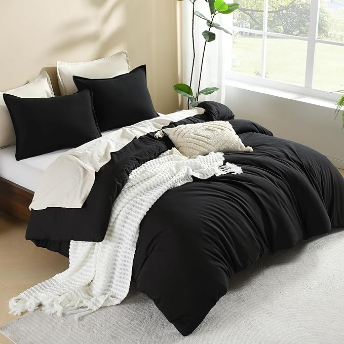 Litanika Comforters Black Oversized Queen Size, 3 Pieces Lightweight Solid Bedding Comforter Set, All Season Fluffy Bed Set (98x98In Comforter & 2 Pillowcases)