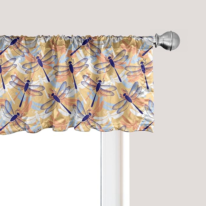 Ambesonne Dragonfly Window Valance Pack of 2, Uneven Big Repetitive Winged Bug 2 Pairs of Patched Wings Flying Orange Blobs, Rod Pocket Curtain Valances for Kitchen Bedroom, 42" X 18", Sand Brown