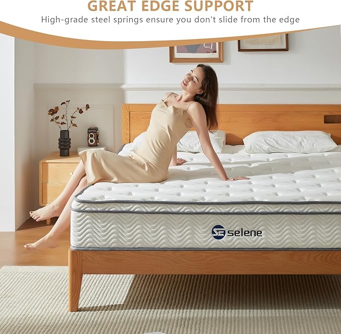Queen Mattresses, 10 Inch Mattress Queen Size with Pocket Spring and Memory Foam for Pressure Relief, Motion Isolation, Edge Support, Medium Firm Mattress in a Box, CertiPUR-US, White