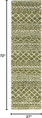SAFAVIEH Arizona Shag Collection Runner - 2'3" x 6', Green & Ivory, Moroccan Design, Non-Shedding & Easy Care, 1.6-inch Thick, Ideal for The Living Room, Dining, Bedroom (ASG741X)