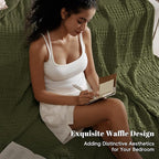 PHF 100% Cotton Waffle Weave Blanket Queen Size for Bed, Soft Lightweight & Breathable, All-Season Comfort, Luxury Aesthetic Woven Bedding for Home Decor, 90"x90", Capulet Olive