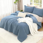 Litanika Comforters Grayish Blue Oversized Queen Size, 3 Pieces Lightweight Solid Bedding Comforter Set, All Season Fluffy Bed Set (98x98In Comforter & 2 Pillowcases)