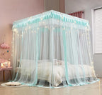 Mengersi Canopy Bed Curtains Full Size,Bed Canopy Royal Luxurious Cozy Drape Netting - Cute Princess Bedroom Decoration Accessories (Sky Blue)