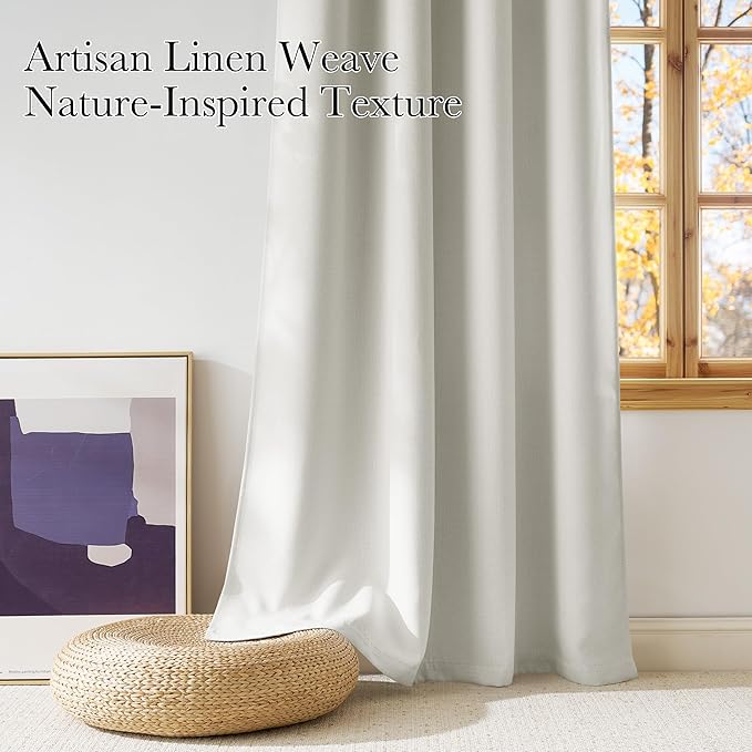 NICETOWN Short Faux Linen Natural Blackout Curtains 63 inches Long for Kitchen - Privacy Panels for Living Room Bedroom, Modern Farmhouse Style Easy Care Grommet Top, 2 Panels, W42 by L63