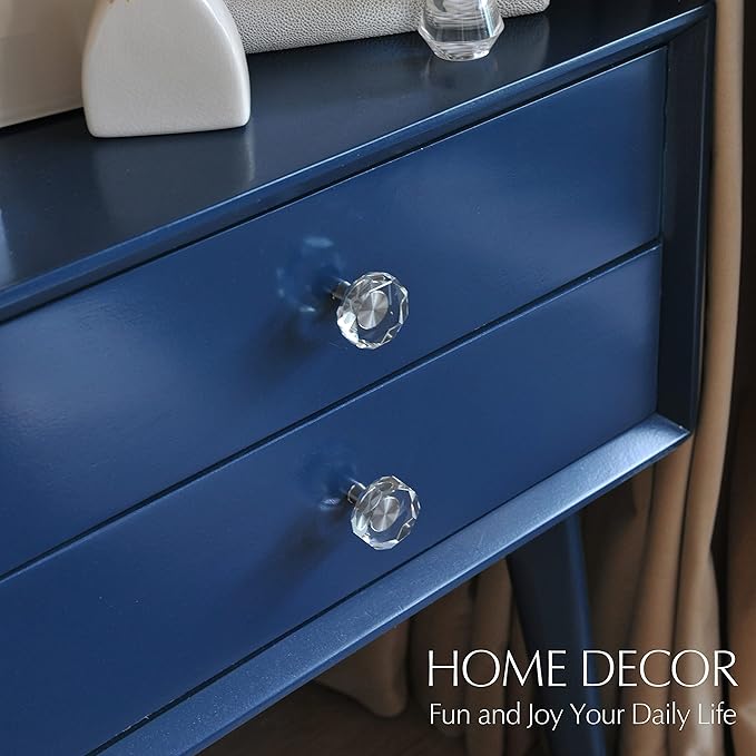 JEREVER 6 Pack Glass Crystal Knobs Brushed Nickel Drawer Pull Cabinet Handle for Dresser Kitchen (Polygon)