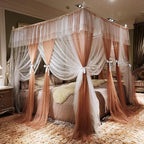 Joyreap Luxury 4 Corners Post Canopy Bed Curtains - Coral & White Cozy Drape Netting - Cute Princess Bedroom Decoration Accessories(Reddish Brown, 47" W x 78" L, Twin)