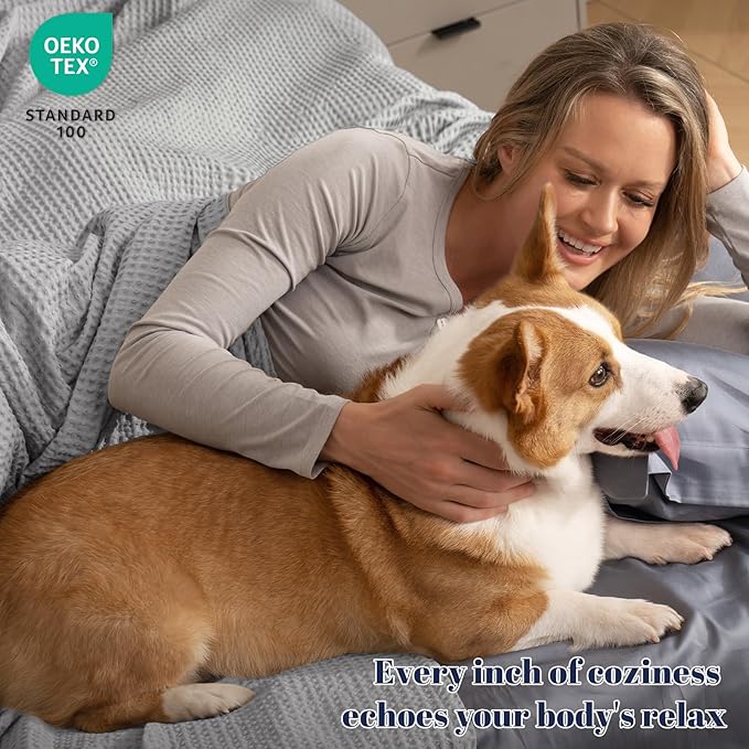 PHF 100% Cotton Waffle Weave Blanket King Size for Bed,Snag Proof Lightweight Breathable Moisture-wicking Throw for Couch,Great for Layering in Cold Weather,Machine Washable,Home Decor Gift-Light Grey
