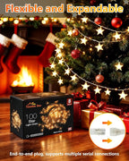 Twinkle Star 2 Pack 100 LED Star String Lights, Plug in Fairy String Lights Waterproof, Extendable for Indoor, Outdoor, Wedding Party, Christmas Tree, New Year, Garden Decoration, Warm White