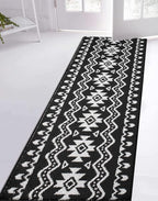 Custom Length Cut to Size Tribal Ethnic Southwestern Inspired Hallway Runner Rug, Non Slip Rubber Backed, 31 inch Wide X Customized Length, Aztec Black, 31 inch X 24 feet
