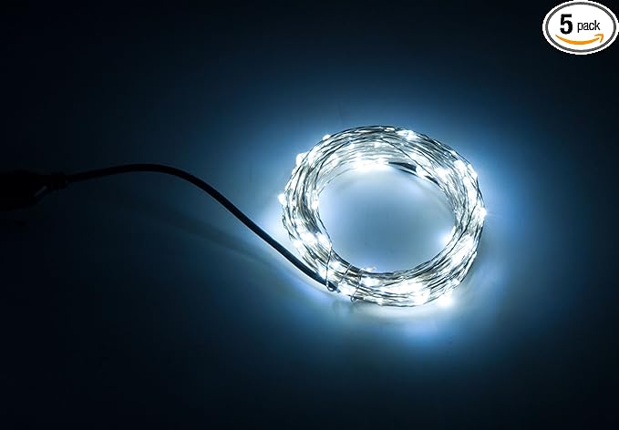 Karlling USB Plug in LED Fairy Lights,5 Packs of 100 LED Bulbs 33 Ft Silver Wire Waterproof Starry String Lights for Bedroom Patio Garden Party Wedding Commercial Lighting (White)