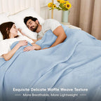 PHF Pre-Washed Cotton Waffle Weave Blanket Throw Size for Couch Bed,Snag Proof Spring Summer Lightweight Breathable,Oeko-TEX Certified,Machine Washable, Home Decor Gift，Sky Blue/Baby Blue