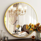 HARRITPURE 24 Inch Round Mirror, Gold Circle Bathroom Mirror, Modern Aluminum Alloy Frame Wall Mounted Vanity Mirror for Living Room, Bedroom, Entryway