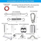Globe String Light Suspension Kit, Outdoor Light Guide Wire, Vinyl Coated Stainless Steel Steel Cable，Include 100ft Transparent PVC and 304 Stainless Steel Wire Cable, Turnbuckle and Hooks