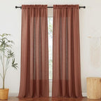 RYB HOME Linen Curtains 95 inches Long, Airy Breathable Absorbent Curtains & Drapes, Light Filter Half Privacy Protect for Sliding Door, Doorway, Living Room, Nursery, Wide 52", 2 Panels, Terracotta