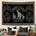 OSUNBD Viking Warship Tapestry Wall Hanging - Large 100x90 inches Storm & Celtic Runes on Soft Flannel Aesthetic Mythology Tapestries Norse Mythology Art for Bedroom, Living Room Decor
