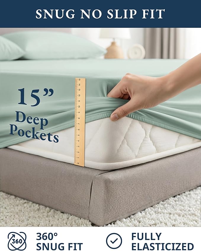 LANE LINEN 100% Organic Cotton Sheets King Size, 15" Deep Pocket Fully Elasticized Soft & Comfy Percale Bedding, Eco Friendly Naturally Temperature Regulating Cotton Sheets King- Cool Blue