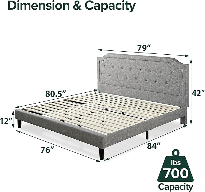 ZINUS Kellen Upholstered Scalloped Platform Bed Frame, Mattress Foundation, Wood Slat Support, No Box Spring Needed, Easy Assembly, King