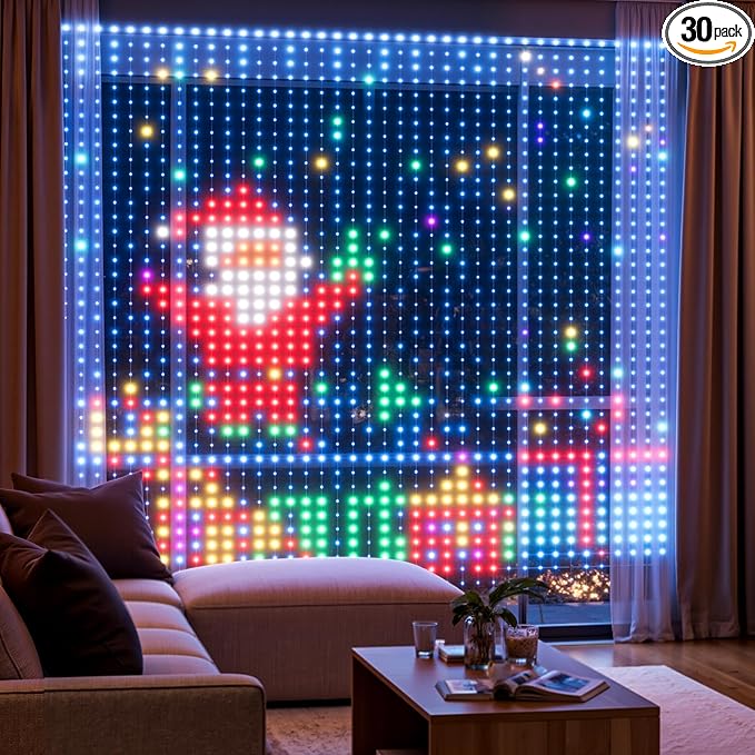 Brightown Smart Curtain String Lights App Controlled - 900 LED DIY Hanging Fairy Light Pattern and Text Programmable, Music Sync with Remote, Waterproof Smart Valentine's Party Lights Indoor Use