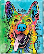 Dawhud Direct Dean Russo - Colorful German Shepherd Fleece Blanket, Queen Size -Super Soft Plush Blanket for Adults and Kids, Machine Washable - Ideal for Dog Lovers and as a Gift - 75 x 90 in