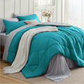 Bedsure Full Size Comforter Set - 7 Pieces Reversible Teal Bedding, Full Size Bed Set for All Seasons, Bed in a Bag with Down Alternative Comforter, Sheets, Pillowcases & Shams
