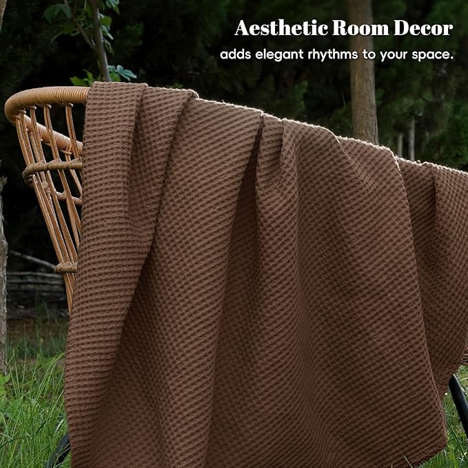 PHF 100% Cotton Waffle Weave Blanket Queen Size for Bed,Snag Proof Lightweight Breathable Moisture-Wicking Throw for Couch,Great for Layering in Cold Weather,Machine Washable, Home Decor-Cappuccino