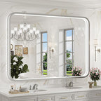 LED Bathroom Mirror with Lights,43x36 Inch Brushed Silver Framed Lighted Vanity Mirror,Anti Fog Stepless Dimmable Wall Mounted(Horizontal/Vertical)