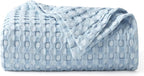 Bedsure Cooling Cotton Waffle Twin XL Blanket - Lightweight Breathable Blanket of Rayon Derived from Bamboo for Hot Sleepers, Luxury Throws for Bed, Couch and Sofa, Blue, 66x90 Inches