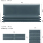 Vänt Upholstered Wall Panels - King/Cal King Size Wall Mounted Velvet Headboards - Velvet Antique Blue - Twin/King - Set of 4 Panels (Each Individual Panel 39"x11.5")