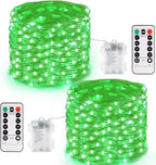 JMEXSUSS 2 Pack Green Fairy Lights Battery Operated, Total 200 LED 66ft Twinkle String Lights with Remote, 8 Modes Christmas Lights for Tree Wreath Fireplace Indoor Outdoor Halloween Xmas Decor