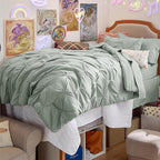 Bedsure Twin Comforter Set Sage Green - Bed in a Bag Twin Size Bedding 5 Pieces, GentleSoft™ Pintuck Bed Set Gift for Family, Pinch Pleat Sage Green Comforter with Sheets, Pillowcase & Sham