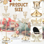 6 Pcs Christmas Candle Holders 3 Size Gold Taper Candlestick Holders Set Vintage Decorative Centerpiece for Table Mantel Wedding Housewarming Thanksgiving Gifts (Bowknot)