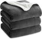 Bedsure GentleSoft Sherpa Fleece Blankets Queen Size for Bed - Thick and Warm Throw for Women and Men, Soft Fuzzy Plush Queen Blanket for Winter, Charcoal, 90x90 Inches