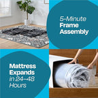 Linenspa 8” Memory Foam and Innerspring Hybrid Mattress + 14” Black Metal Platform Bedframe – Twin XL Mattress + Metal Folding Twin XL Bedframe