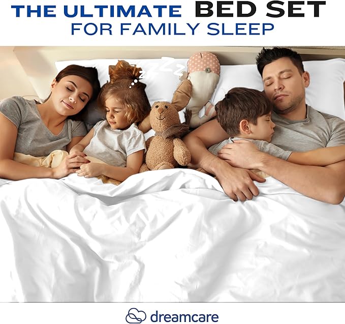DREAMCARE Queen Size Sheets - Cooling Bed Sheets - 4pcs Set - up to 15" Deep Pocket Queen Sheet Set - Sheets Queen Size Bed - Soft & Long Lasting 100% Fine Brushed Polyester with Side Pocket - White