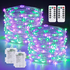JMEXSUSS 2 Pack Purple and Green Fairy Lights Battery Operated, Total 200 LED 66ft Halloween Lights with Remote, 8 Modes Twinkle String Lights for Fireplace Mantel Porch Tree Centerpiece Wreath Decor