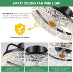 13" Ceiling Fans with Lights and Remote - Flush Mount Low Profile Ceiling Fans - Bladeless Enclosed Fans with Led Light and Stepless Dimming, Small Modern Fan for Bedroom