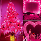 Christmas Pink Mini String Lights - 100 Count 25 Feet Detachable Incandescent Bulb Waterproof Fairy Lights Plug in for Indoor Outdoor Party Patio Xmas Tree Valentine's Day Decoration, White Wire
